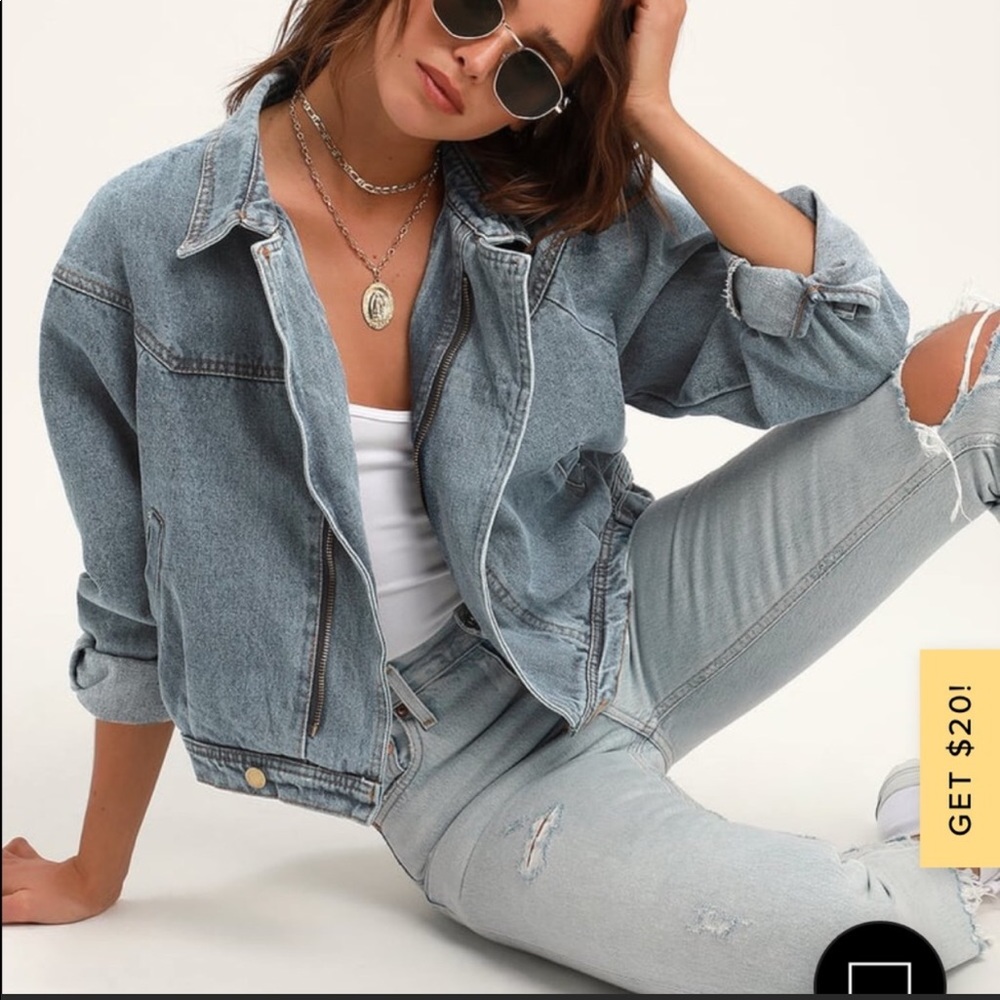 Lulus Sage The Label PYT Light Wash Denim Jacket Size Small